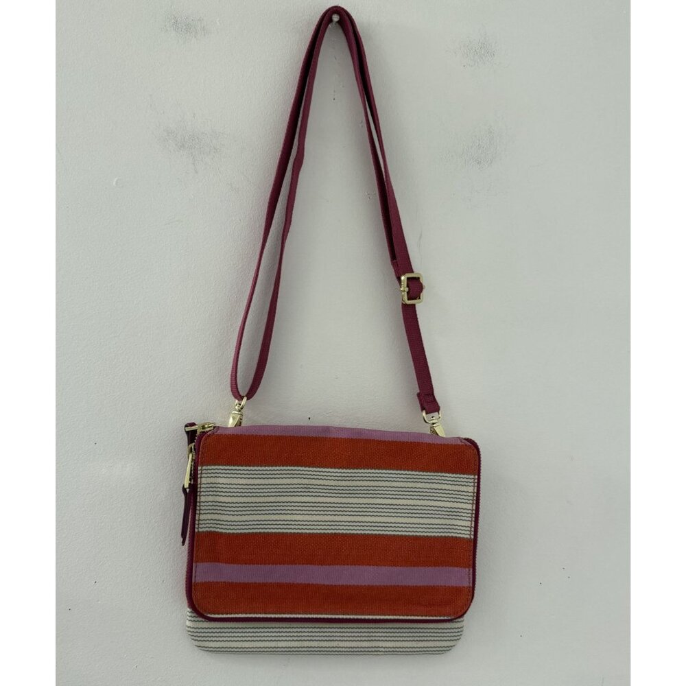 Fossil Coated Canvas Striped Crossbudy Purse Bag In Orange‎ and Pink Stripe Boho